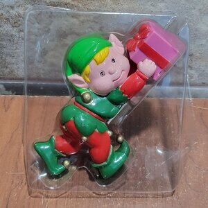 Vintage Celluloid Plastic Elf Christmas Stocking Holder Hanger